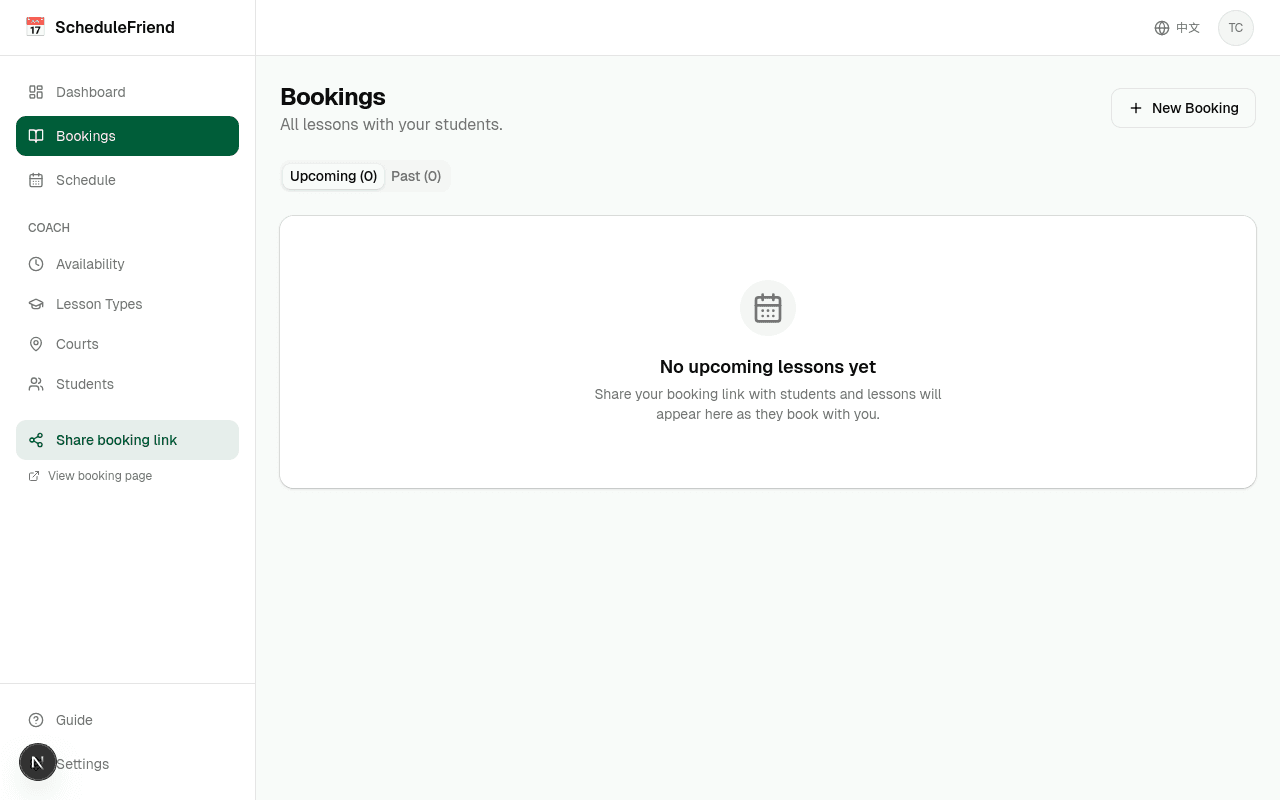 Create Booking dialog for booking a lesson on behalf of a student