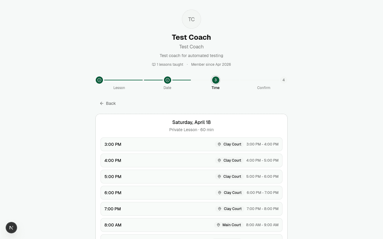 Booking confirmation step showing lesson details before confirming